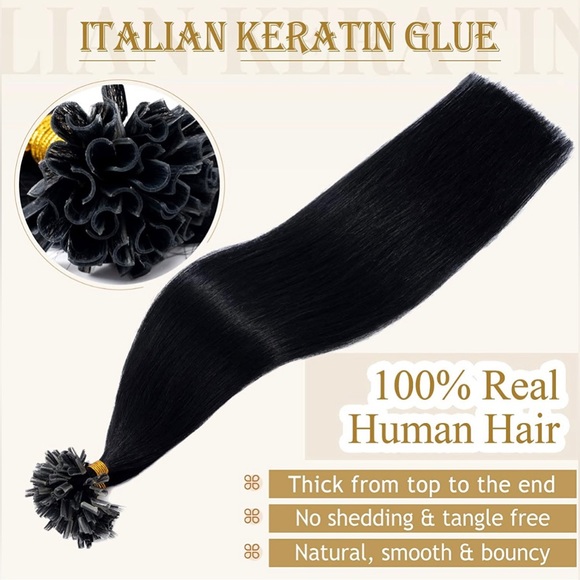 HUMAN HAIR Tip Hair Extensions Jet Black Keratin Extensions - Picture 6 of 10